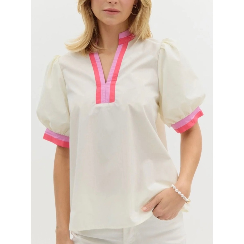 Entro Colorblock Puff Bubble Sleeve Blouse Boutique Top Size Medium